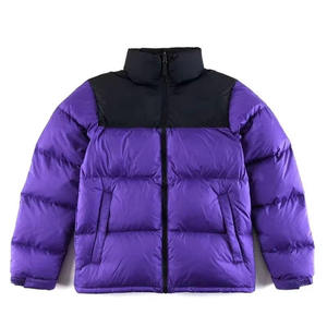 Purple Color Blocking Puffer Jacket <b>Hooded</b> Zipper Front Windproof Breathable Casual Winter <b>Coat</b> Regular Fit Standard <b>Men's</b> - Product Image 1