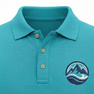 Polo à manches courtes pour homme, couleur turquoise, logo montagne brodé, décontracté, respirant, coton Oxford, coupe classique - Product Image 4