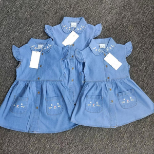 Wholesale Apparel Stock Lot Bangladesh Surplus Overrun toddler Girls Children Dress Baby Girls <b>Denim</b> fabrics Frock Summer Dress - Product Image 5