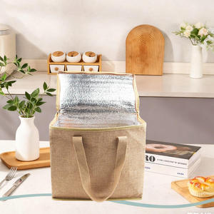 Natural Fiber Jute Picnic Tote <b>Bag</b> with Reinforced Handles for Heavy Load Carrying - Product Image 4