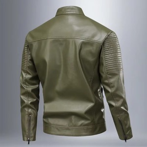 Men's Black PU Leather Motorcycle <b>Jacket</b> Moto Biker Style Stand Collar Zipper Closure Windproof Autumn Wear <b>racing</b> <b>jacket</b> - Product Image 3
