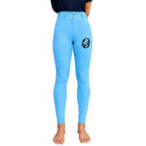 Leggings d'équitation taille haute bleu ciel pour femme, pantalon d'équitation extensible texturé avec détail de poche avant - Product Image 1