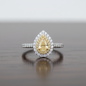 Bagues de luxe style coréen en or blanc avec diamant jaune naturel taille brillant serti à griffes pour femmes, couples, mariage et fiançailles - Product Image 3