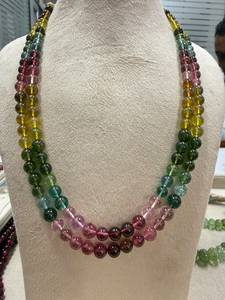Natural Multi Tourmaline Rondelle Beads Two-Layer Necklace 9-10mm Pink & Green Gemstone Jewelry - Product Image 2