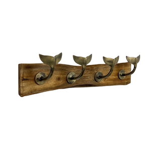 Perchero de pared rústico de madera al por mayor con ganchos decorativos de metal antiguo con forma de cola de ballena, temática marina, para toallas y llaves - Product Image 1