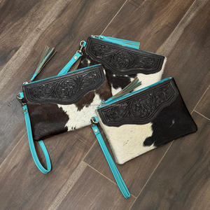 Bolso de mano de cuero de gran capacidad para mujer, billeteras de cuero genuino de alta calidad con pelo en relieve - Product Image 5