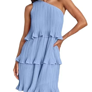 Vestido de Verano para Mujer, Cuello Alto, Cintura Alta, Plisado, Sin Mangas, Transpirable, de Poliéster, Corte Regular, Estilo Casual - Product Image 3