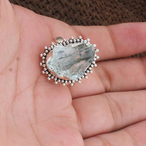 Bague artisanale en argent sterling 925 avec aquamarine à pois, design vintage granulé, pierre précieuse naturelle, bijoux en argent - Product Image 5