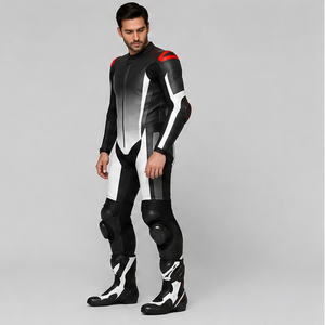 Combinaison de moto pour homme en cuir PU noir et blanc, à capuche, séchage rapide, respirante, coupe ajustée, coupe-vent, col rond, color block, streetwear - Product Image 5