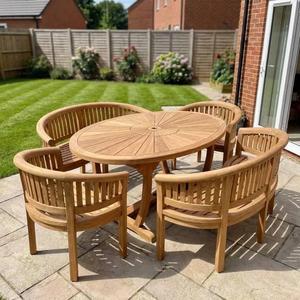 Luxury Outdoor Round <b>Dining</b> Set Solid Wood Patio Furniture Supplier for Garden Villa Resort and Backyard Living - Product Image 2