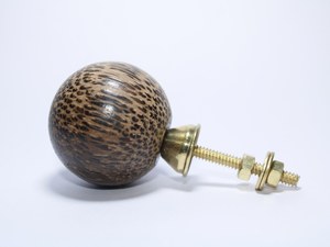 Bela Artisan Handmade Exotic Palm Wood Ball Cabinet <b>Knobs</b> | Natural Grain <b>Furniture</b> Pulls Brass Base | Decorative Wooden <b>Handles</b> - Product Image 5