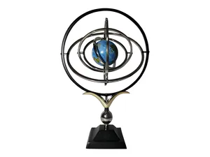 Sphère armillaire en aluminium antique faite à la main, décoration de table, or noir, nautique, maritime, astrolabe, globe, art déco, décoration vintage - Product Image 4