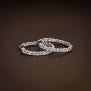 Pendientes de Aro con Diamantes Cultivados en Laboratorio, Corte Redondo, 3.89CTW, Diseño Interior y Exterior, Color E-F, Claridad VVS2, Pendientes de Diamantes para Mujer - Product Image 2