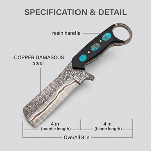 Couteau de boucher en cuivre Damas avec incrustation turquoise, lame fixe, pour la chasse, le camping et les activités de plein air, fabriqué par le fabricant - Product Image 2