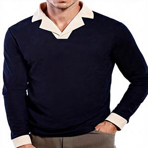 เสื้อเชิ้ตแขนยาวผู้ชายสไตล์ลำลองธุรกิจ  โลโก้สั่งทำ ผ้าฝ้าย 100% ระบายอากาศได้ดี ผ้าถักยืดหยุ่น น้ำหนัก 220 กรัม สีพื้น เรียบหรู - Product Image 1