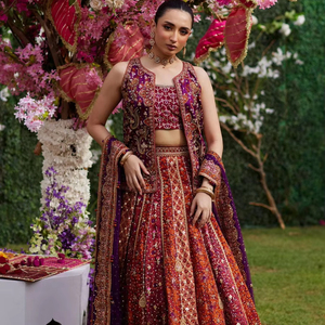 <b>Block</b> <b>Printed</b> Silk Lehenga Choli Set Modern Design Floor-Length Regular Fit All Seasons Women's Wedding Party Handmade Wrinkle - Product Image 1