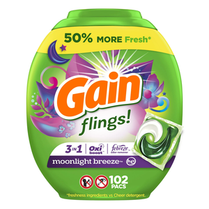 Gain Flings 3-en-1 Oxi Boost Febreze Lessive en dosettes Parfum Brise de Lune 102 unités Écologique Jasmin Floral - Product Image 4