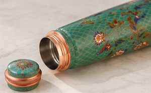 Green Floral Printed <b>Copper</b> Water <b>Bottle</b> Vintage Garden Design Pure <b>Copper</b> <b>Drinking</b> <b>Bottle</b> Handmade Ayurvedic Health <b>Bottle</b> - Product Image 1
