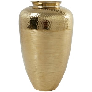 Jarrón Decorativo de Aluminio Dorado con Acabado Cepillado y Parte Superior Martillada, Jarrón de Metal de Lujo para Centro de Mesa de Sala de Estar - Product Image 1
