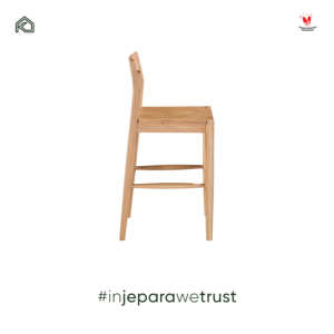 Chaise de bar en teck massif, tabouret de comptoir en bois naturel, tabouret de bar à dossier haut pour restaurant, café, hôtel, mobilier de resort - Product Image 3