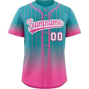 Custom Baseball Jersey Black Pink Gradient Striped Sublimated Moisture Wicking Unisex Adult Short Sleeve <b>Button</b> Front - Product Image 2