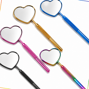 Miroir de maquillage à main en forme de cœur avec cadre métallique, grossissement 3X, simple face, toutes couleurs - Product Image 1