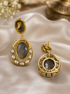 Luxury Black Onyx <b>Drop</b> <b>Earrings</b> Handcrafted Polki Style 925 <b>Silver</b> 18K Gold Plated Antique Wedding <b>Earrings</b> Wholesale B2B - Product Image 3
