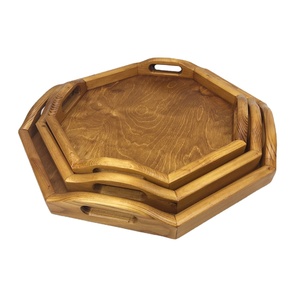Handmade Design Hexagon Wooden <b>Tray</b> <b>Tray</b> With Handles Natural Natural Finishing Serving <b>Tray</b> Modern Decorative for Kitchen - Product Image 1
