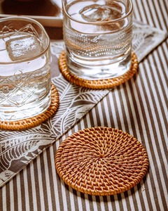 Round Rattan <b>Coaster</b> in Case Set Dining Table Mat <b>Heat</b> Resistant Holder Hand Woven Jute Flax - Product Image 2