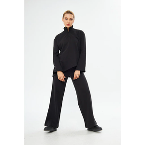Ensemble 2 pièces pour femmes, col roulé noir en tricot, manches longues, coupe ample, pantalon long uni minimaliste, tenue haut et bas - Product Image 3