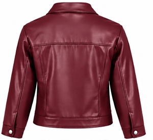 Chaqueta de Mujer en Cuero Sintético Color Borgoña, Cuello Camisero, Cierre de Cremallera, Manga Larga - Product Image 2