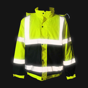 Men's Waterproof Softshell <b>Construction</b> <b>Jacket</b> with Hood Hi Vis Reflective Tape Pattern for Outdoor Safety <b>Work</b> - Product Image 2
