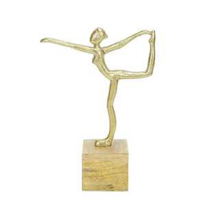 Gold Plated Ballet Dancer Figurine Modern Artistic Tabletop <b>Decor</b> Handmade Wooden Base Sculpture - Product Image 3