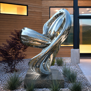 Escultura abstracta de acero inoxidable pulido a espejo para jardín exterior, decoración de arte metálico moderno para patio, villa u hotel. - Product Image 4