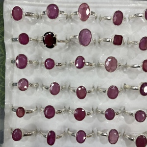 Natural Ruby Stone <b>Rings</b> Wholesale German Silver <b>Adjustable</b> Handmade Oval Cushion Cut Red Ruby Love Theme Jewelry Bulk - Product Image 3