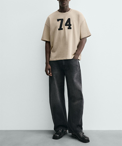 T-shirt surdimensionné pour homme 100% coton col rond manches courtes numéro 74 imprimé décontracté streetwear - Product Image 4