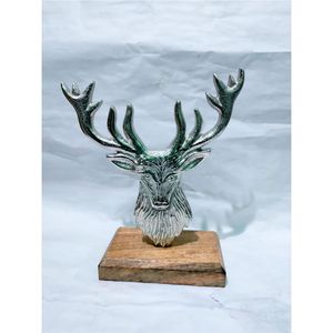 Sculpture décorative en argent en forme de bois de cerf sur support en bois, centre de table unique, décoration intérieure de luxe pour hôtel, vente en gros - Product Image 1