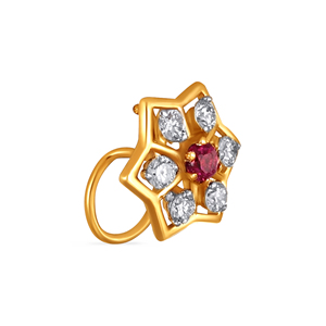 GLEAMORA ENTERPRISE - Piercing de Nariz con Diamante Cultivado en Laboratorio, Corte Brillante en Forma de Flor, Chapado en Oro Amarillo de 18K, Modelo de Lujo para Mujer - Product Image 2