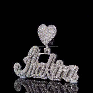 Rappeur Bijoux Hommes 925 Sterling Silver Moissanite Diamant Pendentif Coeur Fermoir Personnalisé Nom Lettre Pendentif - Product Image 3