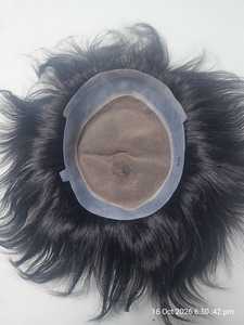 Prothèse capillaire noire pour hommes en cheveux indiens Remy, base en dentelle et PU, nœuds invisibles, options haute densité - Product Image 6