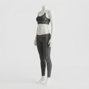 Women <b>Black</b> White Contrast Yoga Set Sports Bra High Waist <b>Leggings</b> Fitness Gym Workout Activewear Set - Product Image 3