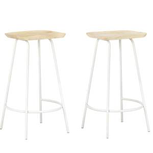 Ensemble de 2 tabourets de bar en bois blanchi blanc - Product Image 1