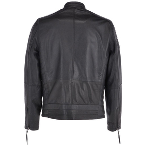 Men's Black PU Leather Moto Jacket Stand Collar Zipper Closure Slim Fit Autumn Wear - Product Image 5