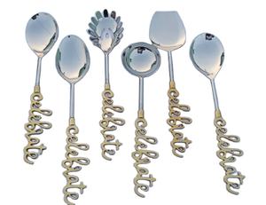 Juego de cubiertos de acero inoxidable de alta calidad superventas, 6 exquisitas cucharas para servir para cocina, decoración del hogar, fiestas de Navidad - Product Image 1