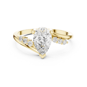 Bague de fiançailles en or jaune avec diamant de laboratoire taille poire et pierres latérales pour femme, élégante bague de promesse solitaire, cadeau - Product Image 3