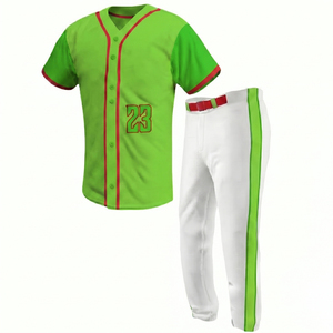 Ensemble uniforme de baseball vert personnalisé avec maillot à col en V numéro 23 et pantalon blanc pour hommes adultes, tenue d'équipe - Product Image 1
