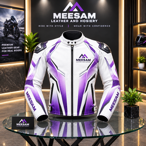 เสื้อแจ็คเก็ตหนังสำหรับขี่มอเตอร์ไซค์ผู้ชาย สีไล่เฉดฟ้าเหลือง ระบายอากาศได้ดี พร้อมอุปกรณ์ป้องกันสำหรับการแข่งขัน ทำจากหนังวัวแท้ พิมพ์ลายดิจิตอลแบบไล่สี - Product Image 5