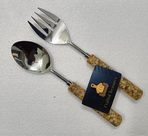 Ensemble de saladiers style vintage, cuillère et fourchette en résine époxy avec pierre incrustée, design décoratif pour la maison, ustensiles de cuisine au meilleur prix - Product Image 2