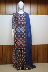 เสื้อพิมพ์ลายดอกไม้แบบดิจิตัลพิมพ์ลายดอกไม้ผ้ามัสลินผ้าไหมซาลวาร์ - Product Image 5