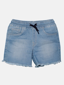 Shorts en jean déchirés taille haute pour femme, style décontracté avec ourlet effiloché et poches, en coton bleu clair - Product Image 6